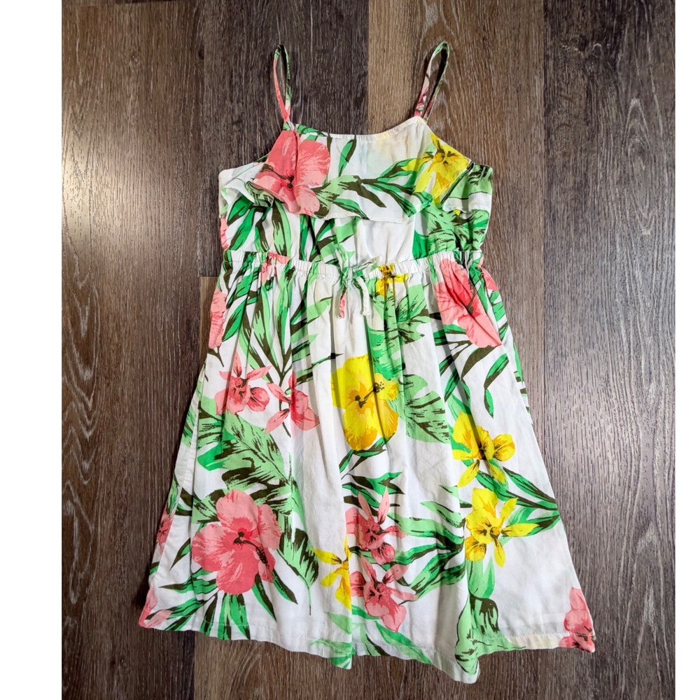 Old Navy Floral Sun Dress Toddler Girl 5T White Pink Tropical Hibiscus Ruffle